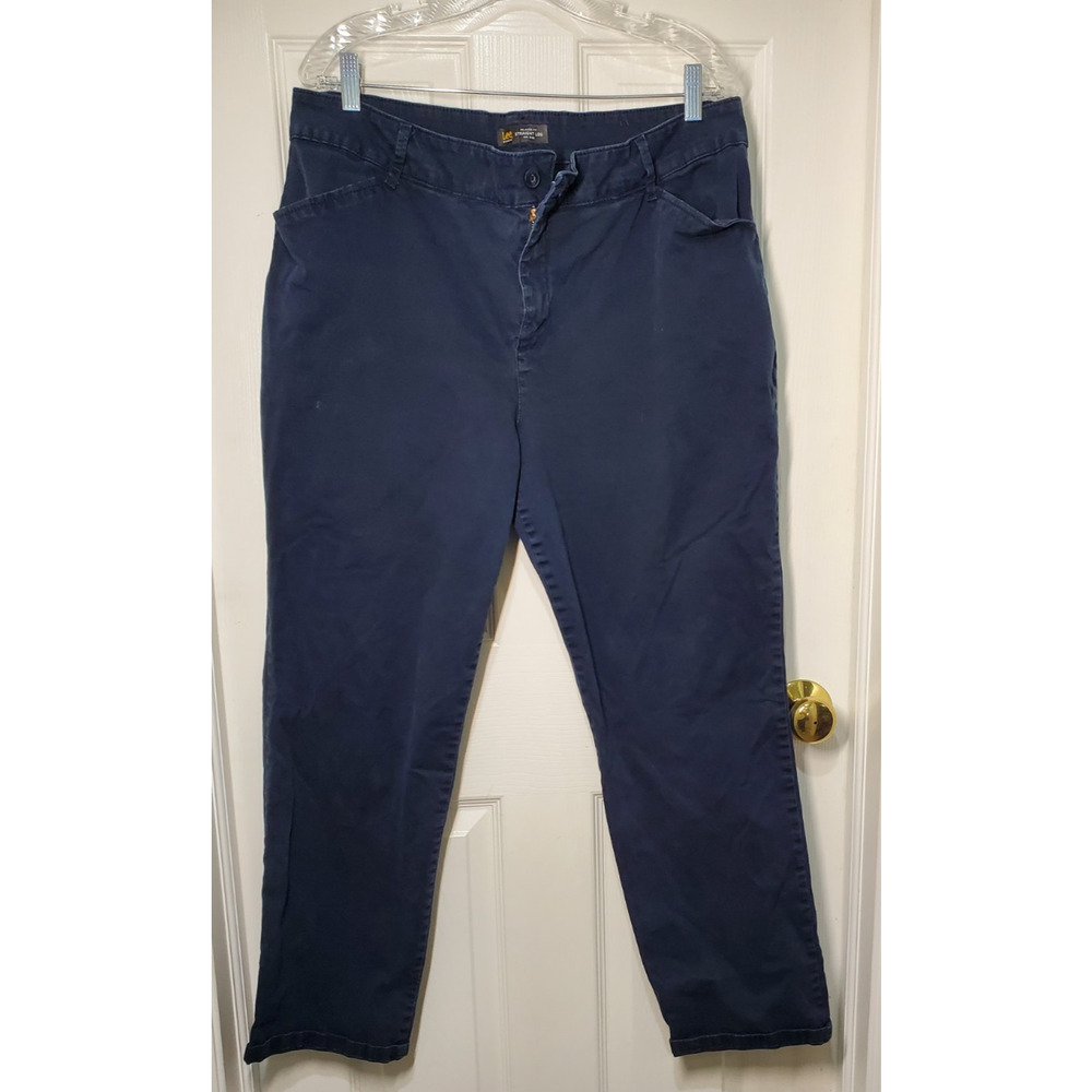 Lee Women’s 16W Navy Pants Relaxed Fit Straight Leg Mid Rise Stretch